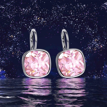 925 Sterling Silver Green Cushion Cut Austrian Crystal Leverback Earrings Hypoallergenic Gift for Her