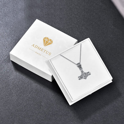 925 Sterling Silver Viking Mjolnir Hammer Pendant Necklace with 28 Rolo Chain for Men