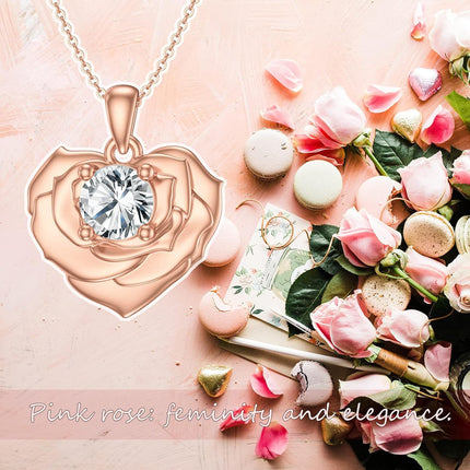 14K Rose Gold Moissanite Flower Knot Pendant Necklace with Butterfly Charm for Women