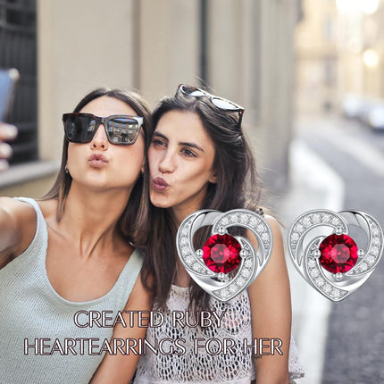 925 Sterling Silver Birthstone Heart Stud Earrings Jewelry Gifts for Women