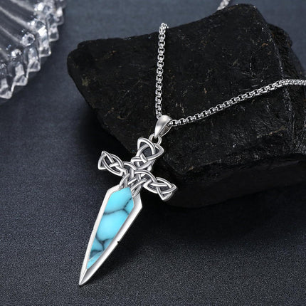 925 Sterling Silver Celtic Cross Abalone Shell Dagger Pendant Necklace for Men Women Vintage Gothic s 48cm Chain Length