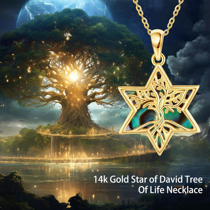14K Gold Tree of Life Star Pendant Necklaces for Women