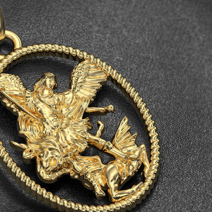 14K Gold Angel Warrior Pendant Necklace with Chain