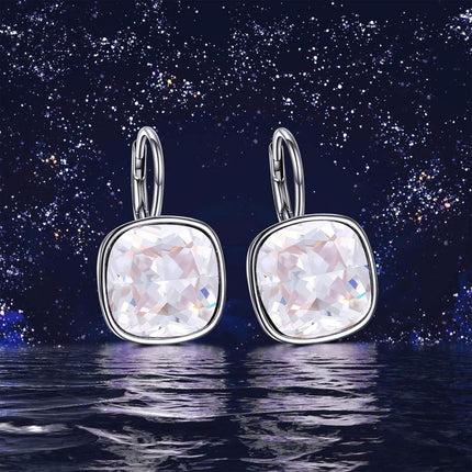 925 Sterling Silver Green Cushion Cut Austrian Crystal Leverback Earrings Hypoallergenic Gift for Her