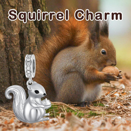 925 Sterling Silver Squirrel Pendant Charm with Cubic Zirconia for Bracelet Necklace DIY Crafting Jewelry Making Supplies Accessories Gift Boxed 3D Engraved Design
