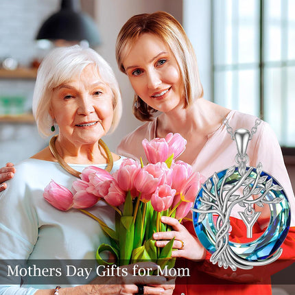 925 Sterling Silver Blue Crystal Tree of Life Initial Necklace Family Letter Pendant Birthday Mother s Day Gifts for Her