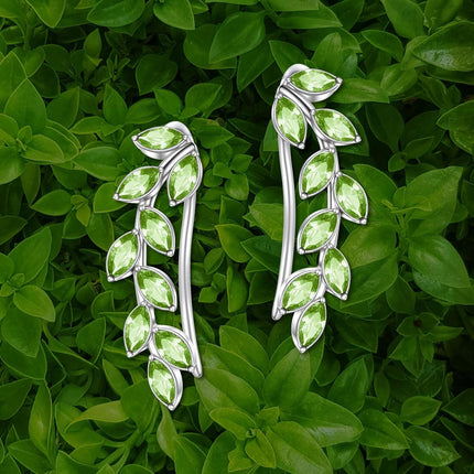 925 Sterling Silver Pink Austrian Crystal Leaf Ear Climber Hypoallergenic Earrings