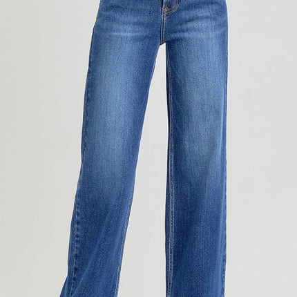 RISEN Full Size High Rise Wide Leg Jeans with Slanted Pockets