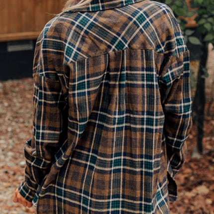 Plaid Collared Neck Button Up Jacket