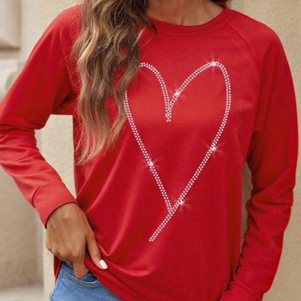 Valentine's Day Rhinestone Heart Long Sleeve Sweatshirt