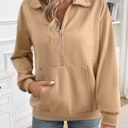 Half Zip Kangaroo Pocket Long Sleeve Sweatshirt