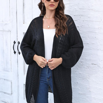 Cable-Knit Open Front Long Sleeve Cardigan