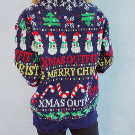 Christmas Pattern Round Neck Long Sleeve Sweater