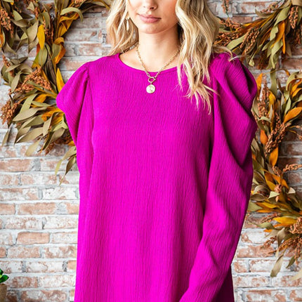 First Love Texture Puff Sleeve Round Neck Blouse