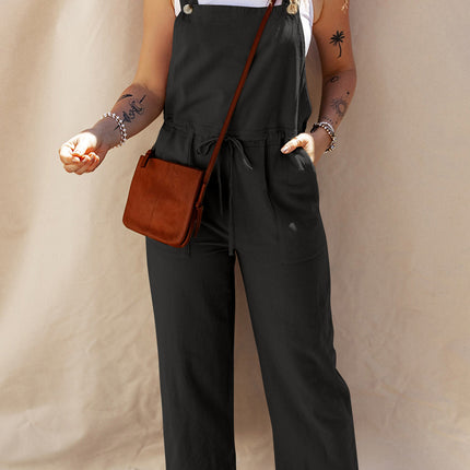 Drawstring Wide Strap Overalls with Pockets