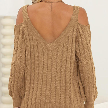 Cable-Knit Heart V-Neck Sweater