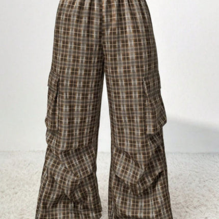 Plaid Wide Leg Pants with Pockets