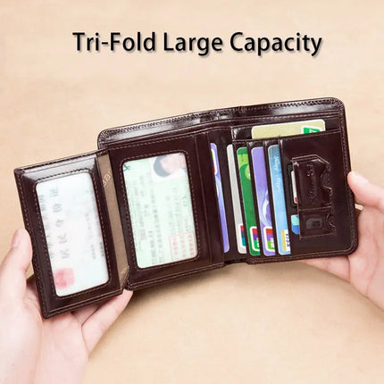 Genuine Leather Rfid Protection Wallets for Men Vintage Thin Short Multi Function ID Credit Card Holder Money Bag