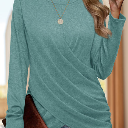 Ruched Round Neck Long Sleeve T-Shirt