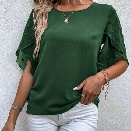 Swiss Dot Round Neck Half Sleeve Blouse