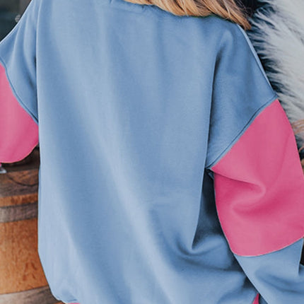 Color Block Round Neck Long Sleeve Sweatshirt