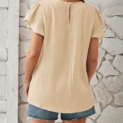 Round Neck Keyhole Cap Sleeve T-Shirt