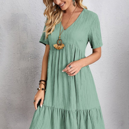 Full Size V-Neck Short Sleeve Dress