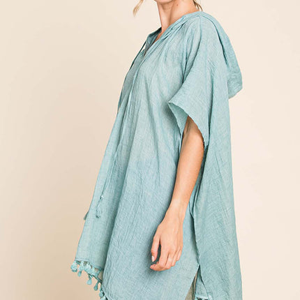 Cotton Bleu by Nu Label Tassel Hem Hooded Cover Up