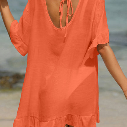 Tied Ruffled Half Sleeve Cover-Up