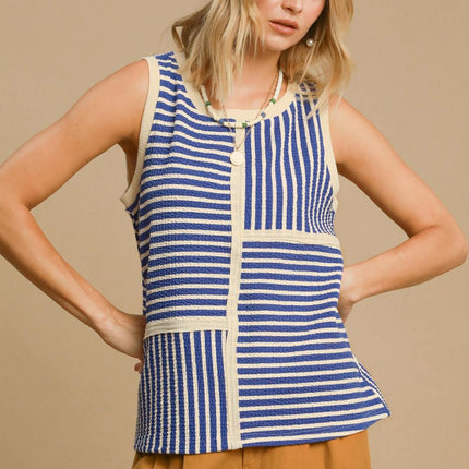 Umgee Round Neck Texture Striped Tank