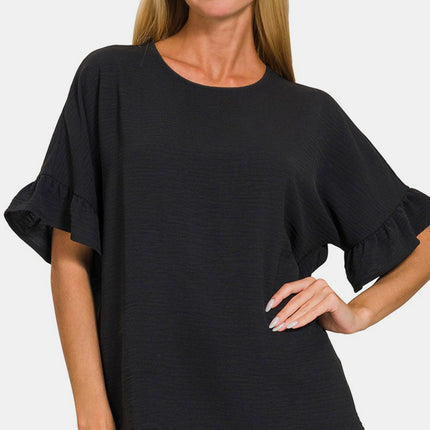 Zenana V-Neck Flutter Sleeve Top