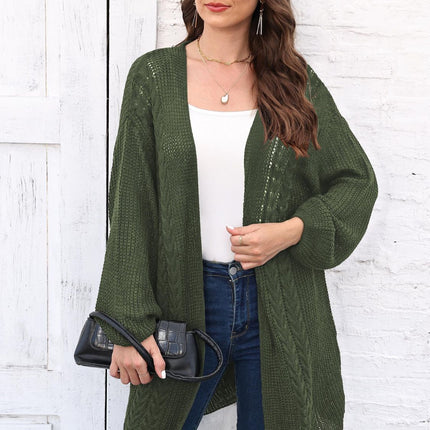 Cable-Knit Open Front Long Sleeve Cardigan