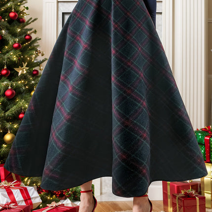 Plaid Elastic Waist Midi Skirt