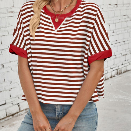 Lovelet Striped Round Neck Short Sleeve T-Shirt