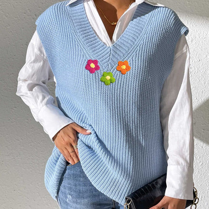 Flower V-Neck Sweater Vest