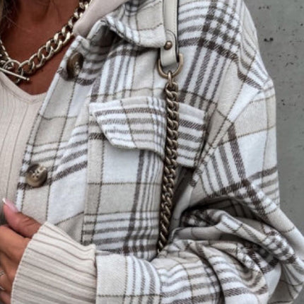 Plaid Button Up Jacket with Removable Hood