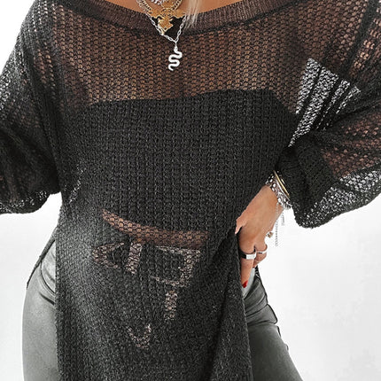 Side Slit Long Sleeve Knit Cover Up