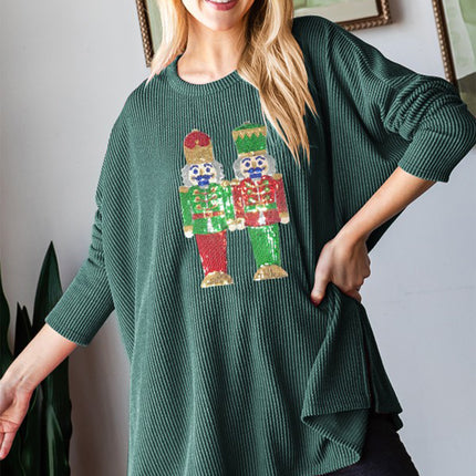 Heimish Sequin Nutcracker Long Sleeve Ribbed Top