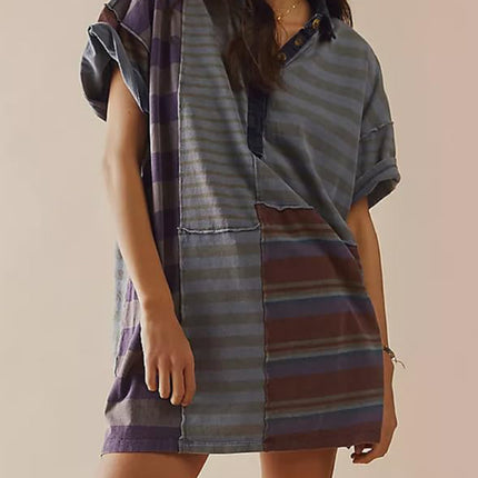 Exposed Seam Striped Half Sleeve Mini Dress