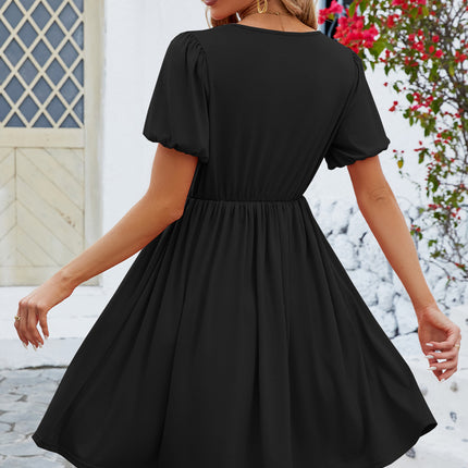 V-Neck Balloon Short Sleeve Dress