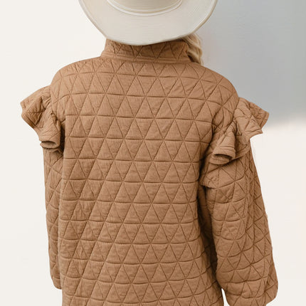 Double Take Ruffled Texture Half Zip Long Sleeve Sweatshirt - Vickie Lynn's