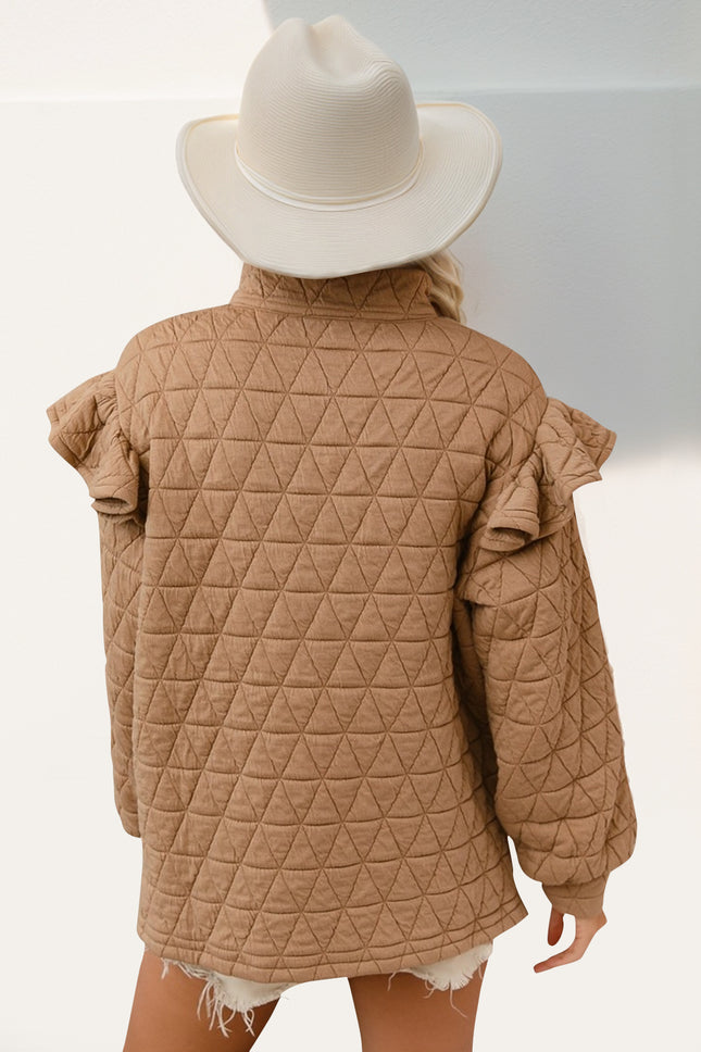 Double Take Ruffled Texture Half Zip Long Sleeve Sweatshirt - Vickie Lynn's