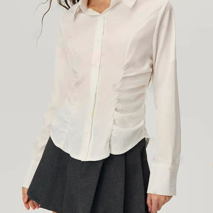 Ruched Button Down Long Sleeve Shirt