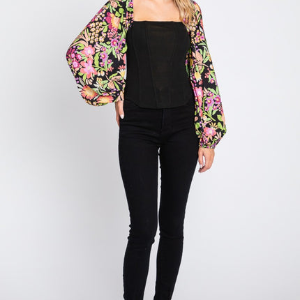 ODDI Full Size Floral Balloon Sleeve Blouse