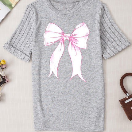 Bow Graphic Round Neck Short Sleeve T-Shirt