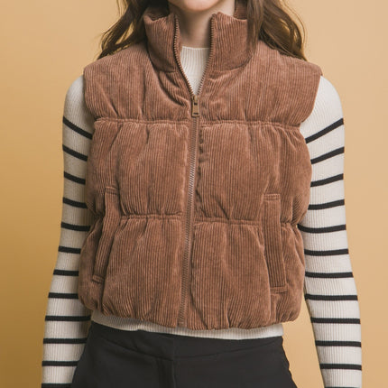 Love Tree Corduroy Zip Up Puffer Vest with Pockets