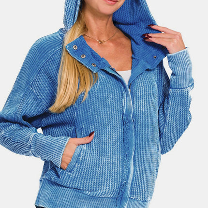 Zenana Washed Zip Up Hooded Jacket