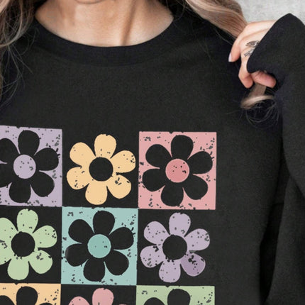 Flower Round Neck Long Sleeve Sweatshirt