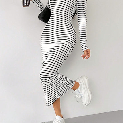 Striped Scoop Neck Long Sleeve Midi Tee Dress