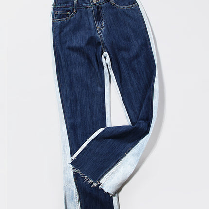 Slit Contrast Raw Hem Jeans